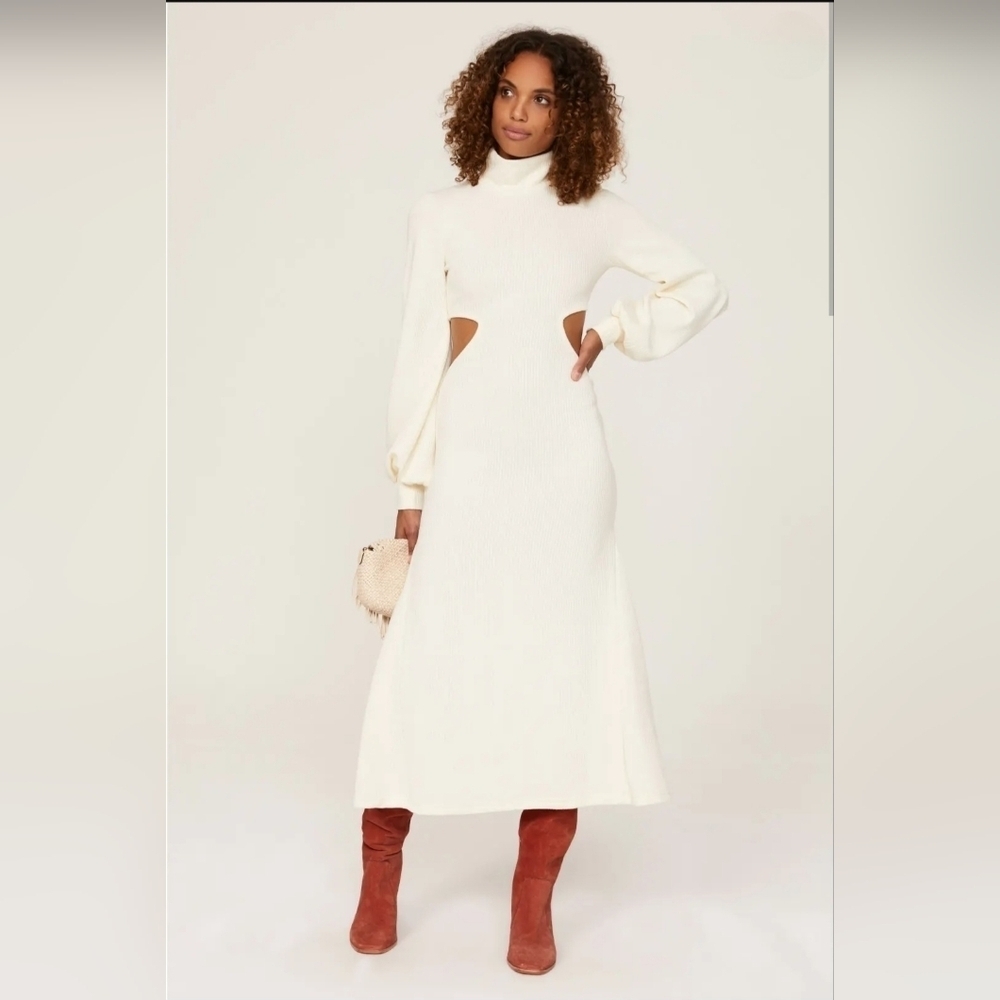 WeWoreWhat Cream Long Sleeve Dress With Cutouts XL fall contemporary